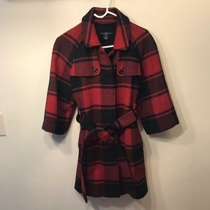 Gap Plaid Wool 3/4 Sleeve Trench Coat